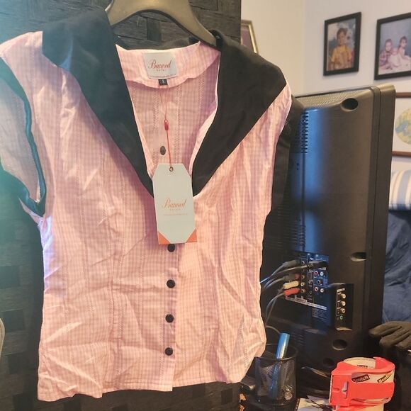Banned Retro Pink Gingham Blouse Size S - Picture 1 of 4